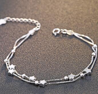 Brand 7Styles Stars Ball Cube Real 925 Silver Chain & Link Bracelets for Women Fine Sterling-Silver-Jewelry SSB002-1