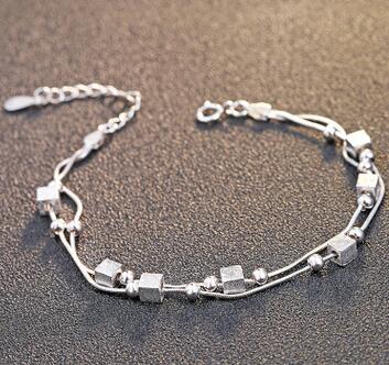 Brand 7Styles Stars Ball Cube Real 925 Silver Chain & Link Bracelets for Women Fine Sterling-Silver-Jewelry SSB002-1