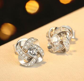 Brand New Clover 925 Sterling Silver Crystal Stud Earrings for Women Fashion-Jewelry Sterling Silver Jewelry EWS406