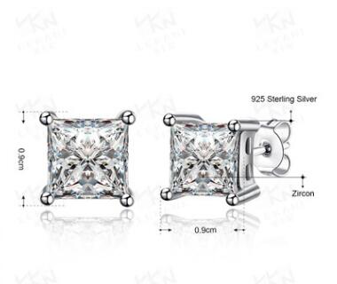 Classic 925 Sterling Silver Cube Zircon Stud Earrings for Women 4Prongs Earrings Christmas Gift for Girl EWS418