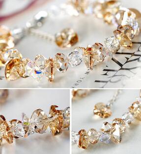 Natural Austrian Crystal Candy Color Bracelets for Women Sterling-Silver-Jewelry Heart of Ocean Bracelet BSW502