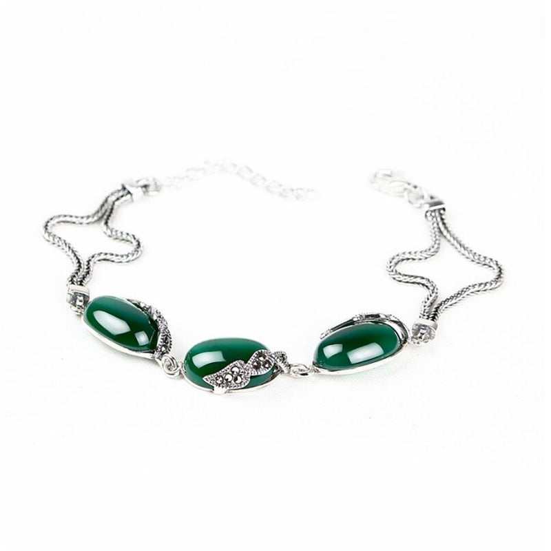 Natural Garnet Yellow Jade Emerald 925 Silver Bracelets & Cuff for Women Sterling Silver Jewelry Charm Bracelet BSW453