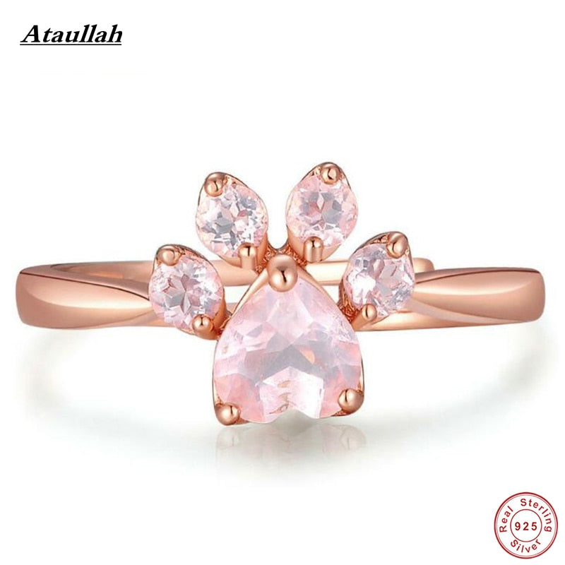 New 925 Silver Flowers Cat Claw Pink Rose Quartz Rings for Women Sterling Silver Women Rings Rose Gold Plated RWD847