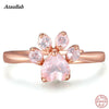 New 925 Silver Flowers Cat Claw Pink Rose Quartz Rings for Women Sterling Silver Women Rings Rose Gold Plated RWD847