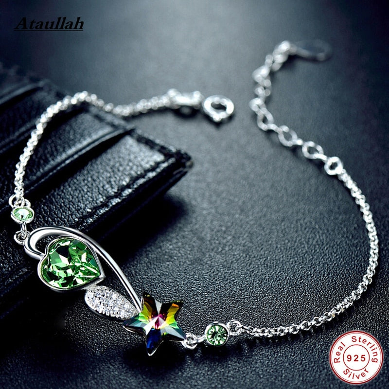 New Natural Crystal 100% 925 Sterling Silver Jewelry Fashion Silver Bracelet Fine Jewelry Charm Bracelets BSW308