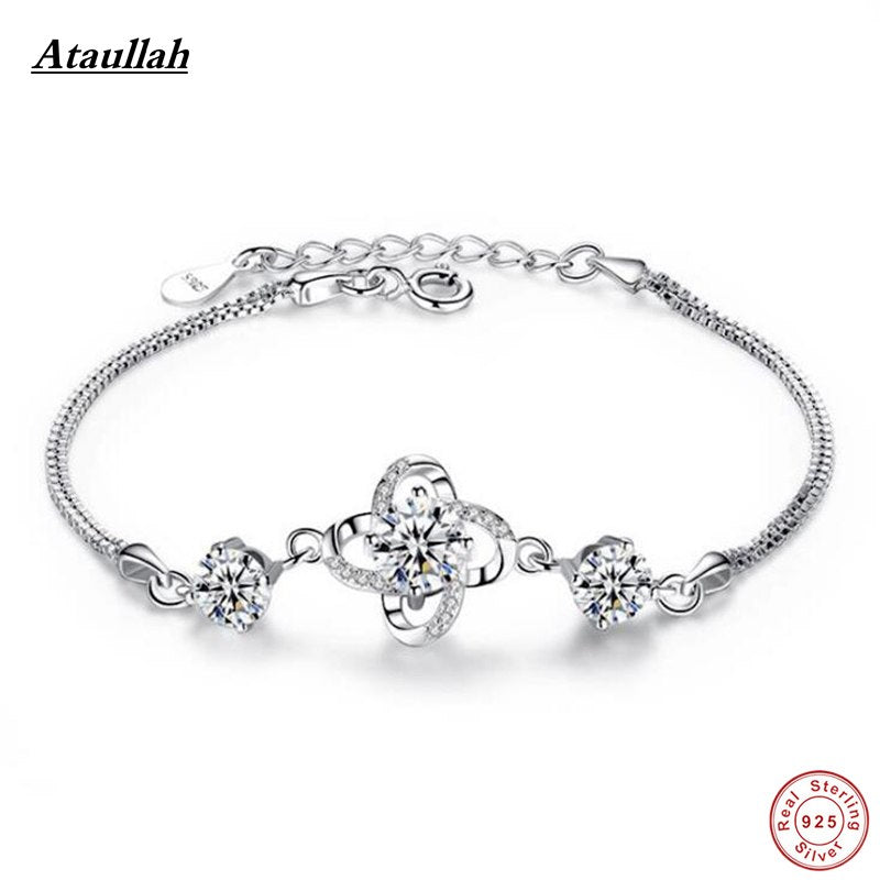 Not Allergic 925 Sterling Silver Clover Bangles & Bracelets Super Shiny Bracelets for Women Fine Jewelry SSB013