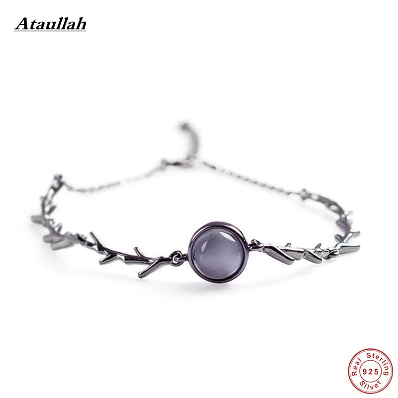 Opal 925 Sterling Silver Vintage Bracelets for Women Retro Silver Bangles & Bracelets Fine Jewelry SSB011