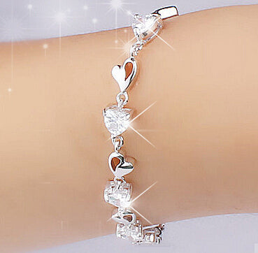Romantic Love 100% 925 Sterling Silver Jewelry Heart Bracelets for Women Top Quality Fine Jewelry Girl Bracelets BSW306