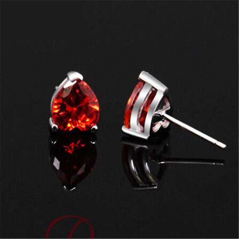 Trendy Red Trendy Garnet 100% Real 925 Sterling Silver Earrings for Women Jewelry Luxury Ruby Heart Stud Earring EWS409
