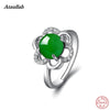 Vintage Flower Natural Big Jade 925 Sterling Silver Fashion Jewelry Engagement Rings for Women Free Size RWD875