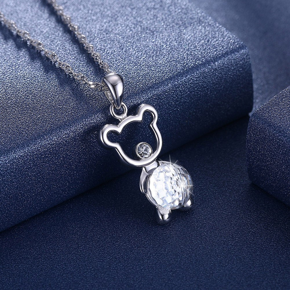 Austria Elements Crystal Cute Bear Necklace for Women Europe America Fashion Sterling Silver 925 Pendant Lady Clavicle Jewelry