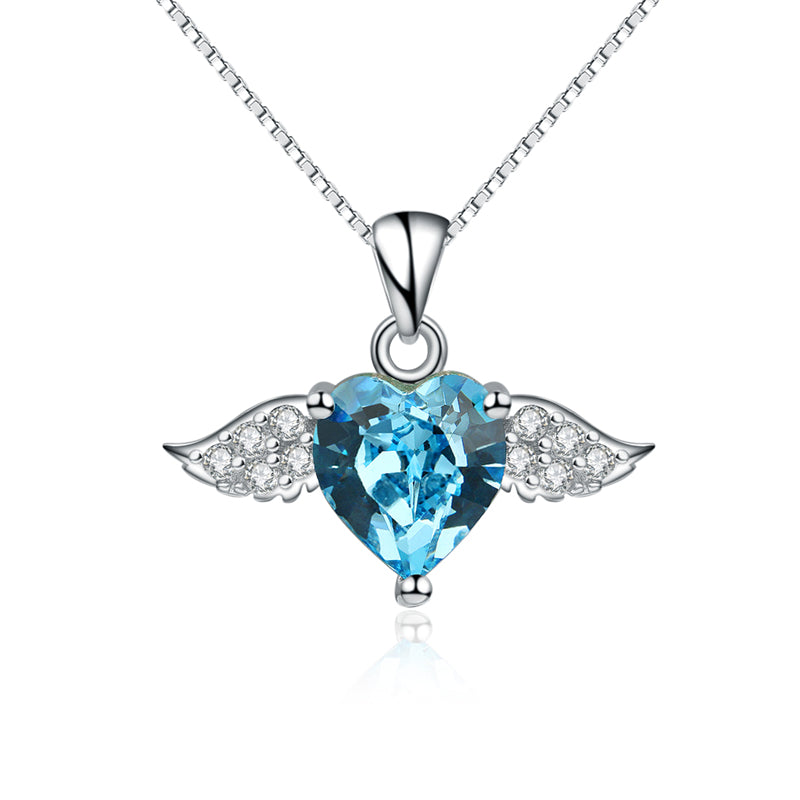 Austrian Crystal 100% Genuine 925 Sterling Silver Necklace Angel Love Of Wings Jewelry Heart Pendant Necklaces For Woman