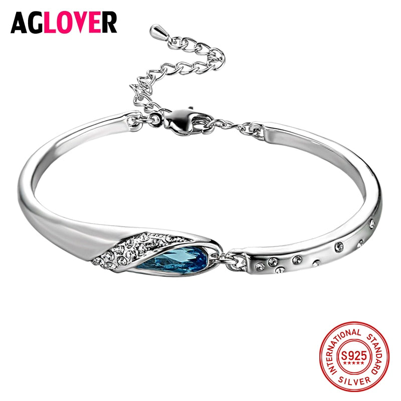 Austrian Crystal Bracelets Solid 925 Sterling Silver Woman Fashion Charm Bracelets Wedding Engagement Jewelry