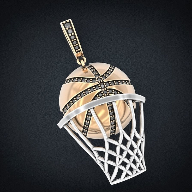 Austrian Rhinestone Inlaid Basketball Pendant Necklace Men's Necklace Watch Metal Hip Hop Jewelry Accessories Party Gift