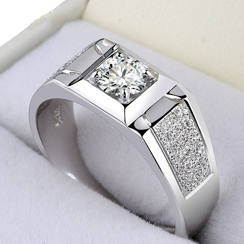 Austrian Rhinestone Inlaid Frosted Surface Men's Ring Metal Opening Adjustable Wedding Ring Accessories Party Jewelr