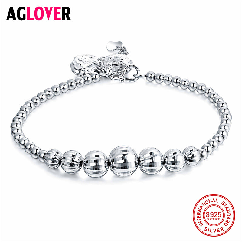 Authentic 100% 925 Sterling Silver Brand Bead Bracelets & Bangles Gradient Beads Charms Women Fashion Jewelry