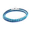 Authentic 100% 925 Sterling Silver Jewelry Mixed Blue Woven Double-Leather Charm Bracelet Fits European Beads Silver Round Clasp
