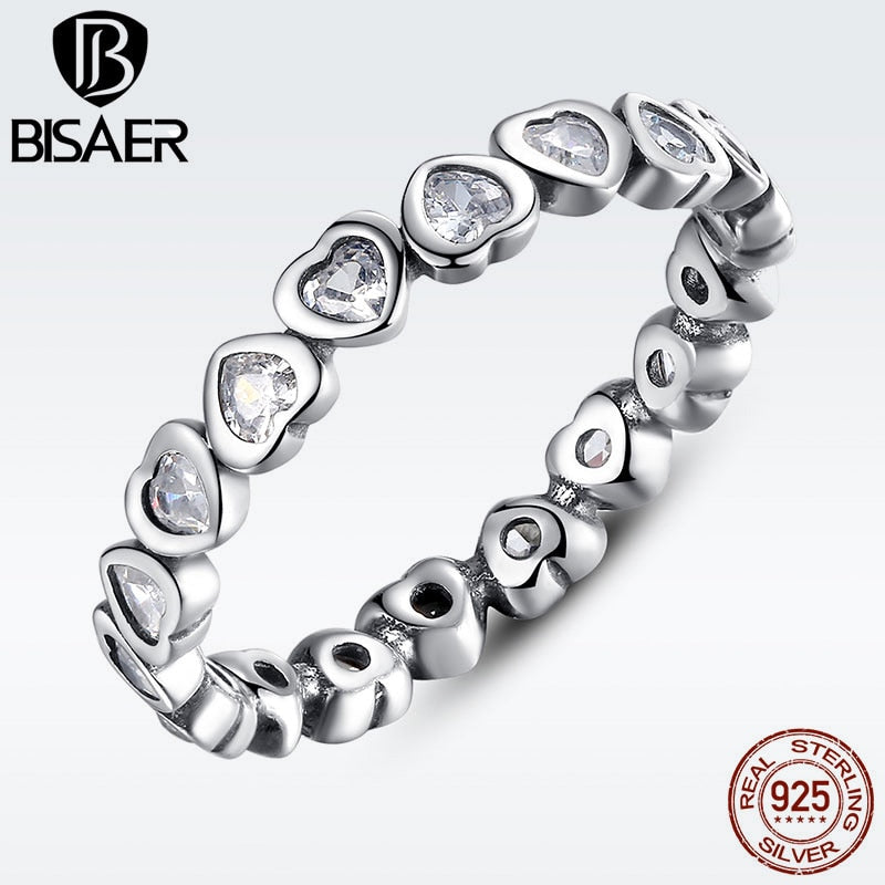 Authentic 100% 925 Sterling Silver Love Heart Forever More Stackable cheap Finger Rings for Women Clear CZ Jewelry Gift WEU7124