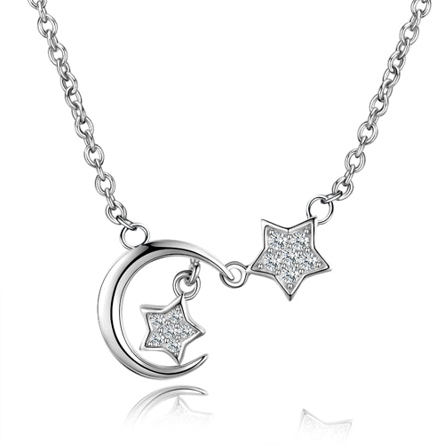 Authentic 100% 925 Sterling Silver Moon Star Exquisite Women's Pendant Necklace Luxury Fashion Jewelry Party Anniversary Gifts