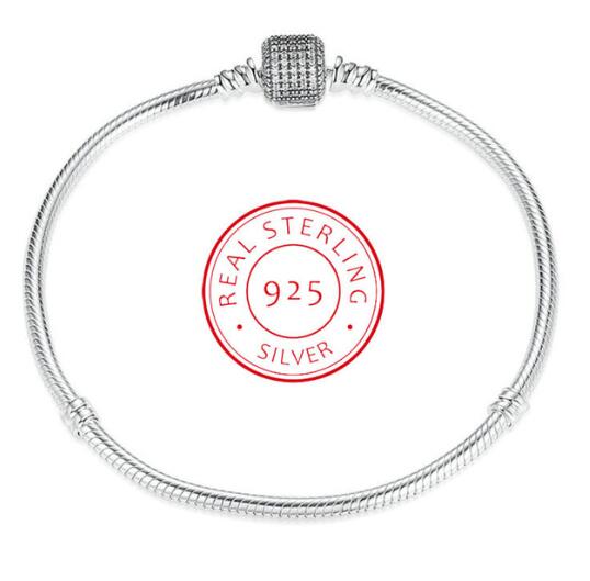Authentic 100% 925 Sterling Silver Square Original Snake Chain Pan Bracelet Charm For Women Fine Jewelry