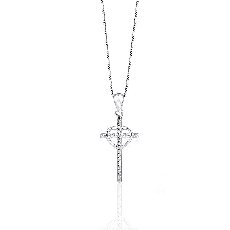 Authentic 100% 925 Sterling Silver heart with Cross Necklaces Pendant Jewelry Fashion Women Statement Necklace 2020 cross new