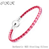 Authentic 925 Sterling Silver Ball Clasp Bracelet With Mixed Pink Woven Double-Leather for Women Fit Charm Beads SLE727