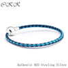 Authentic 925 Sterling Silver Ball Clasp Bracelets With Mixed Blue Woven Double-Leather for Women Fit Charm Beads SLE726
