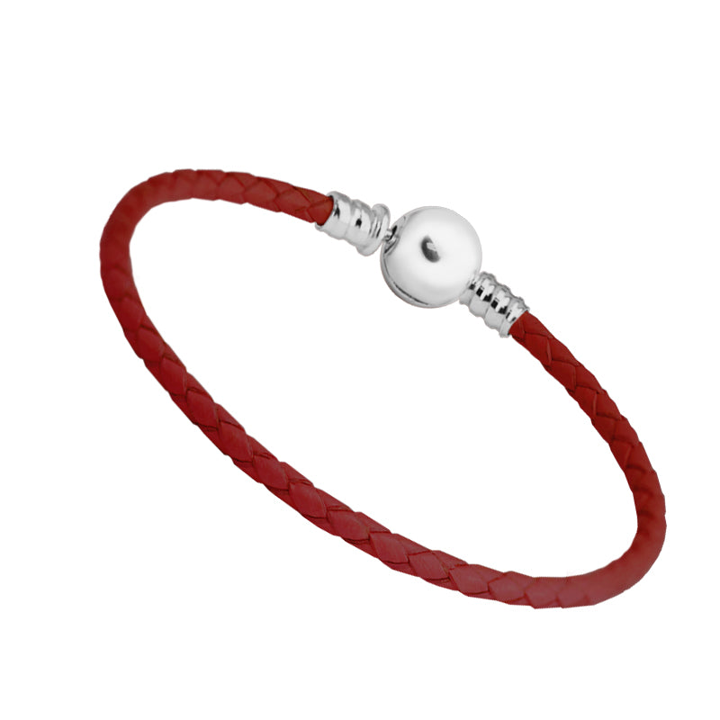Authentic 925 Sterling Silver Ball Clasp Bracelets With Red Leather for Women Fit Charm Beads DIY Fine Jewelry SLE719