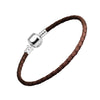 Authentic 925 Sterling Silver Barrel Clasp Bracelets With Dark Brown Leather for Women Fit Charm Beads DIY Fine Jewelry SLE002
