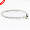 Authentic 925 Sterling Silver Barrel Clasp Bracelets With White Leather for Women Fit Charm Beads DIY Fine Jewelry SLE018