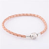 Authentic 925 Sterling Silver Barrel Clasp Bracelets with Khaki Leather for Women Fit Charm Beads DIY Fine Jewelry SLE004