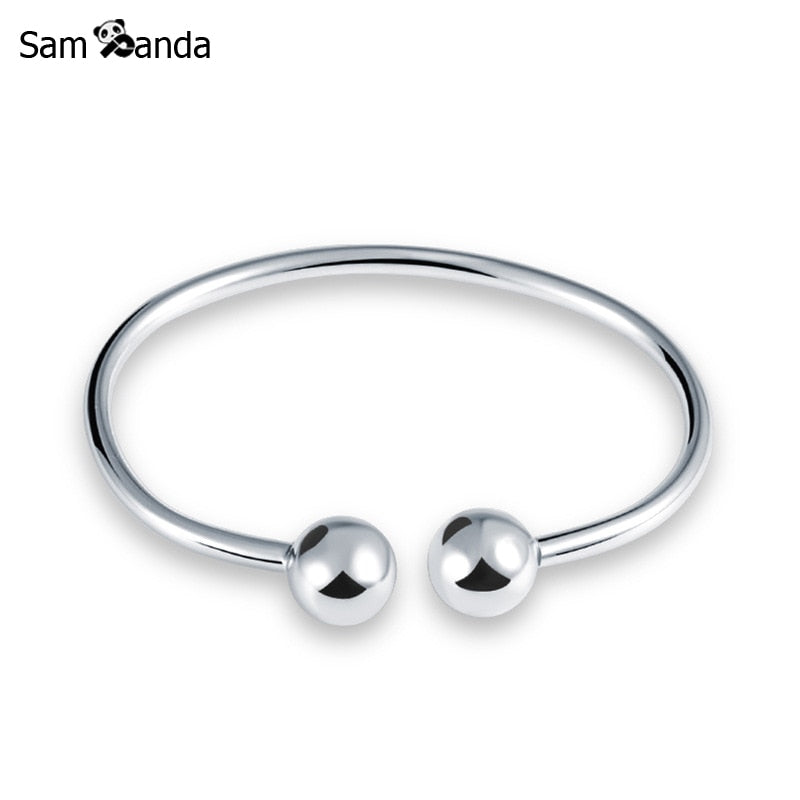 Authentic 925 Sterling Silver Bracelets & Bangles Creative Fashion Open Bangle Bracelet Vintage Ball For Women Fine Jewelry