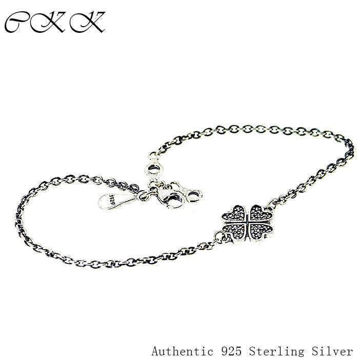Authentic 925 Sterling Silver Clover Link Bracelets With Clear CZ Fit Charm Beads DIY FIne Jewelry for Women SLB002