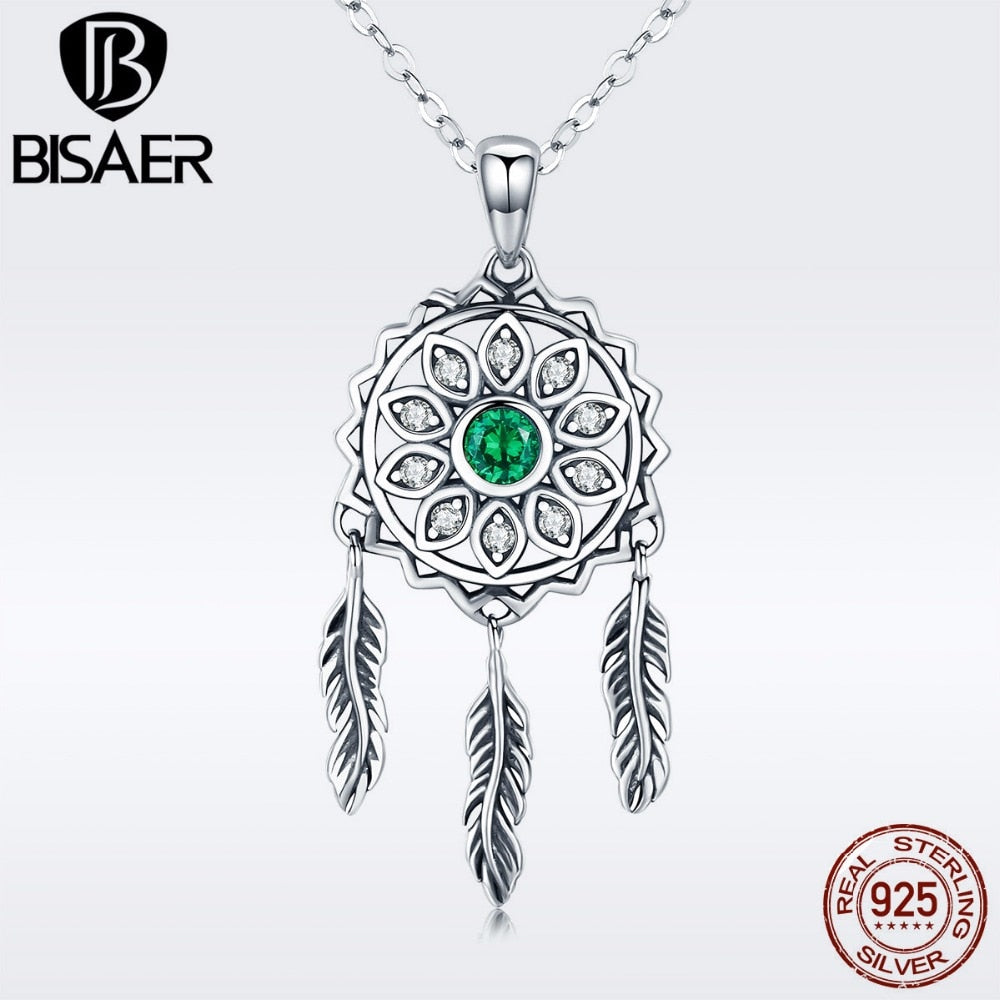 Authentic 925 Sterling Silver Dream Catcher Dreamcatcher Long Necklaces Pendants Women Wedding Necklace Jewelry bijoux ECN263