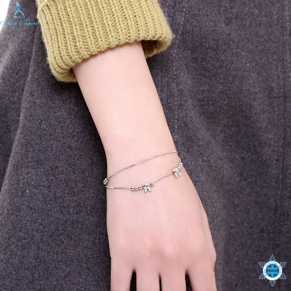 Authentic 925 Sterling Silver Endless Love Infinity Chain Link Adjustable Women Bracelet Beads & Rabbit Luxury Silver Jewelry