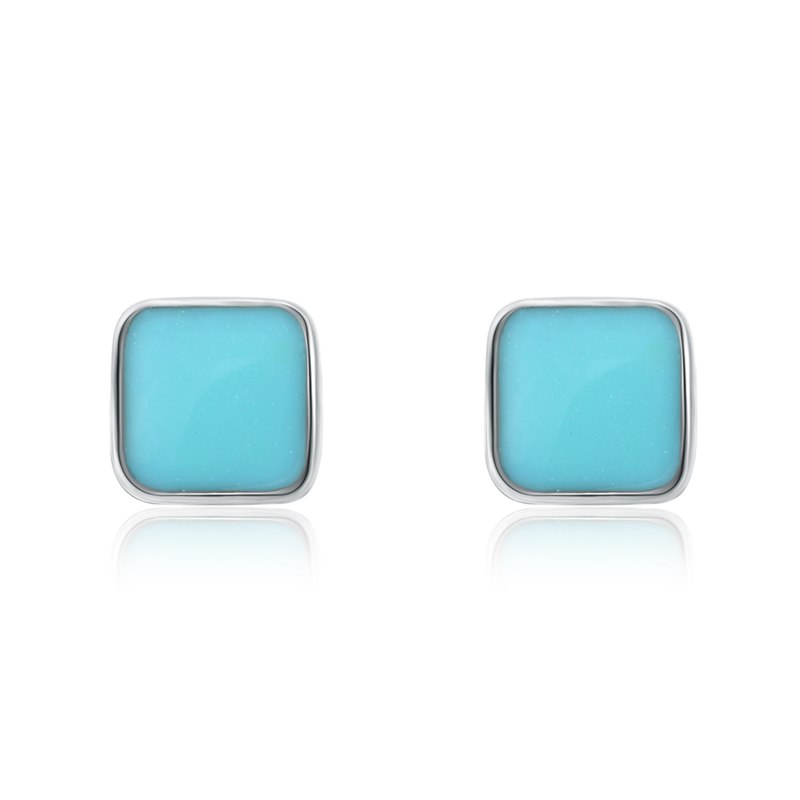Authentic 925 Sterling Silver Geometric Classic Square Color Copal Stud Earrings for Women Fine Jewelry Bijoux