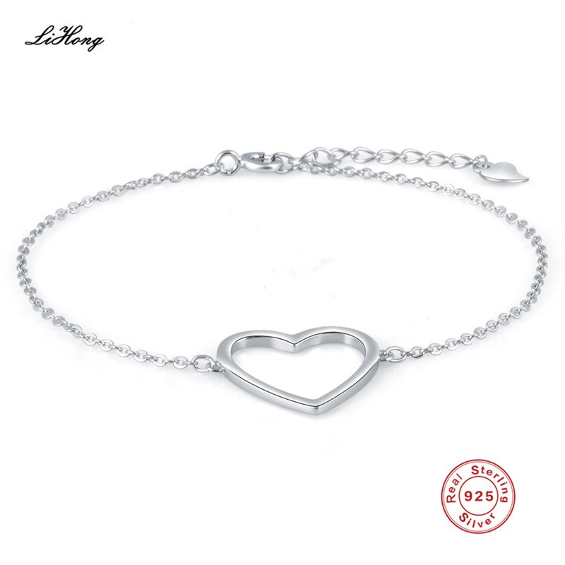 Authentic 925 Sterling Silver Heart Bracelet Rose Gold/Silver Color Adjustable Link Chain Bracelets Jewelry