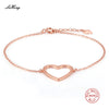 Authentic 925 Sterling Silver Heart Bracelet Rose Gold/Silver Color Adjustable Link Chain Bracelets Jewelry