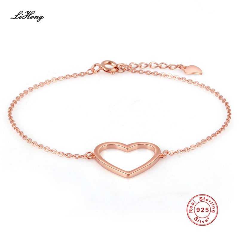 Authentic 925 Sterling Silver Heart Bracelet Rose Gold/Silver Color Adjustable Link Chain Bracelets Jewelry