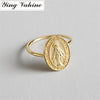 Authentic 925 Sterling Silver Holy Virgin Mary Gold Open Rings for Women Fashion Jewelry Lucky Charm
