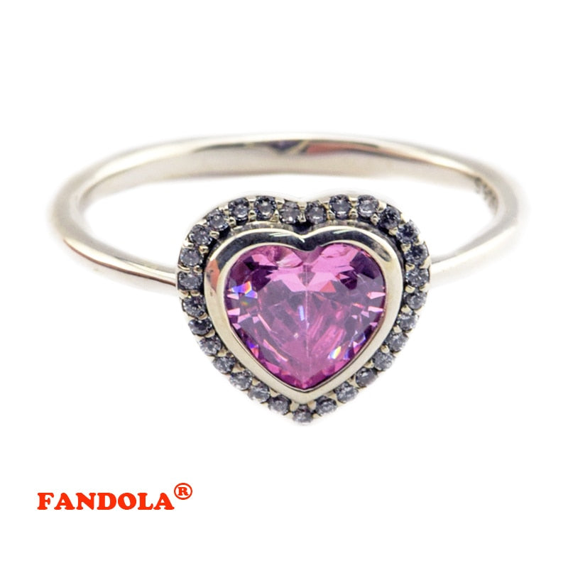 Authentic 925 Sterling Silver Jewelry Heart Ring with Pink Cubic Zirconia