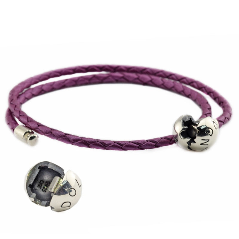 Authentic 925 Sterling Silver Jewelry Honeysuckle Pink Leather Bracelets