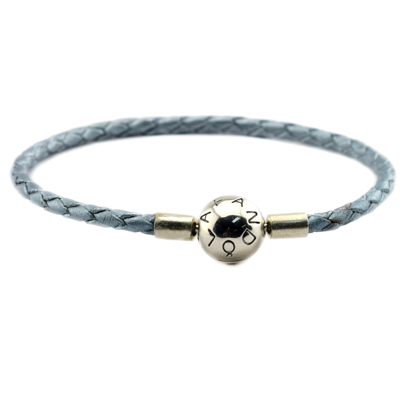 Authentic 925 Sterling Silver Jewelry Light Blue Leather Bracelets