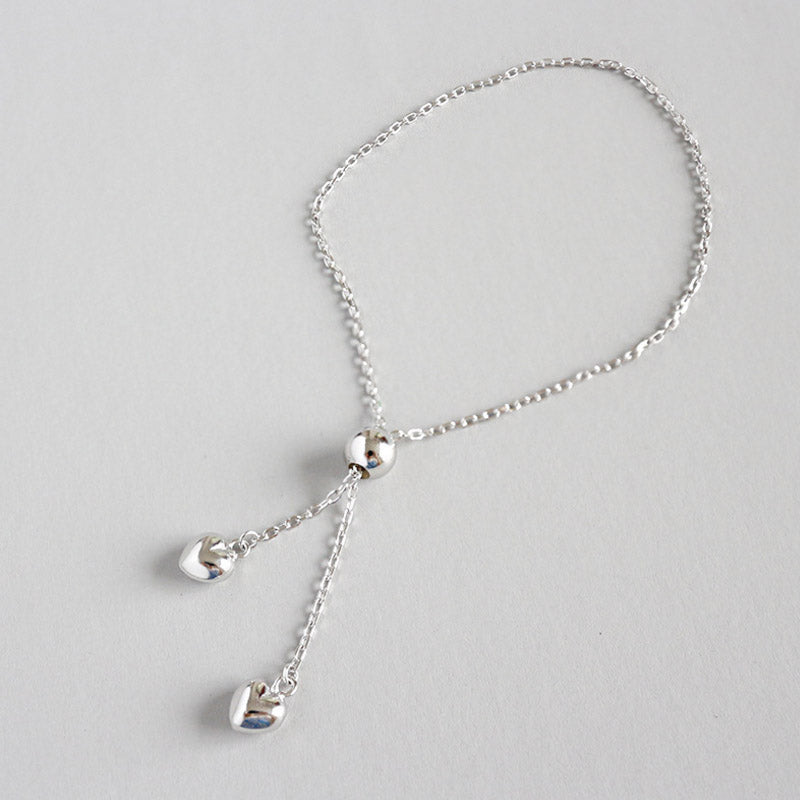 Authentic 925 Sterling Silver Jewelry Mini Heart-shaped Adjustable Charm Bracelets for Women