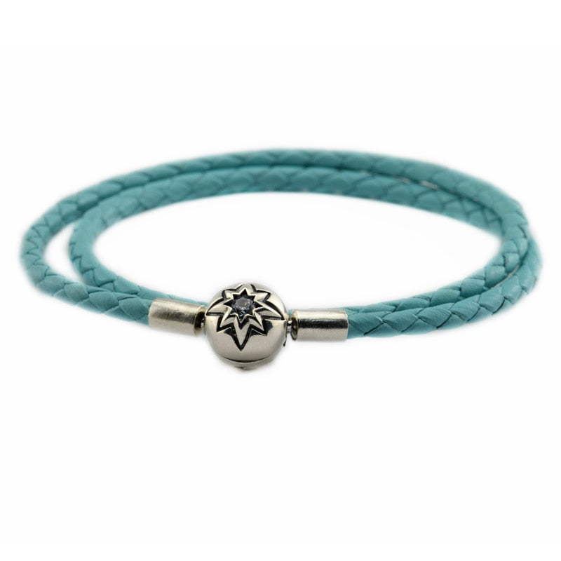 Authentic 925 Sterling Silver Jewelry Ocean Blue Leather Bracelets