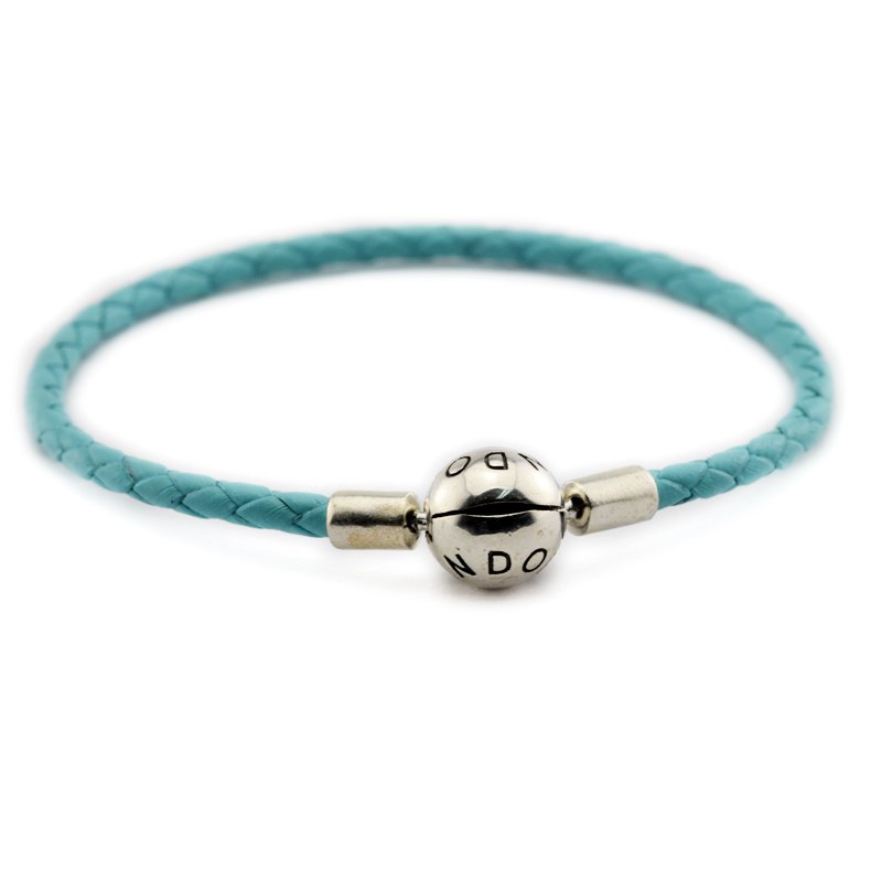 Authentic 925 Sterling Silver Jewelry Ocean Blue Leather Bracelets