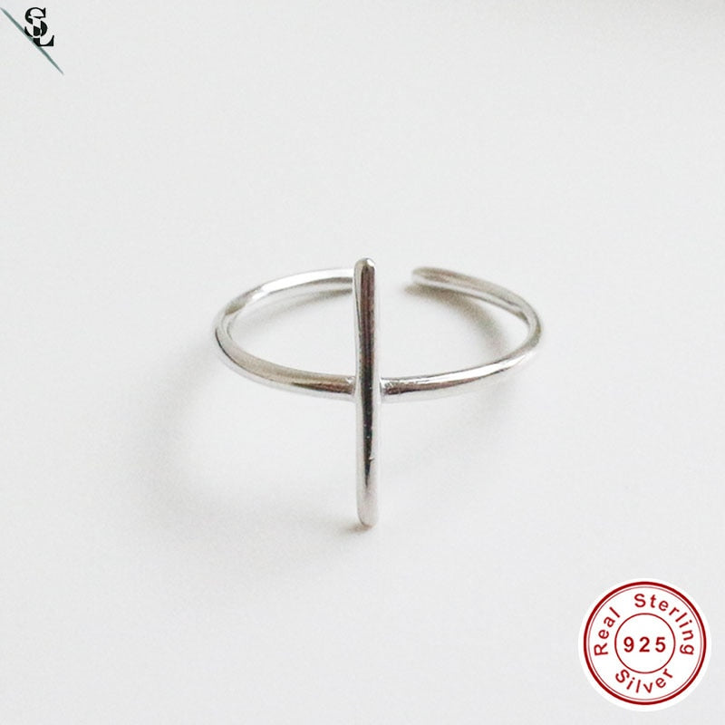 Authentic 925 Sterling Silver Jewelry Rings For Women Faith Cross Shape Finger Rings Simple bijoux femme Adjustable Size