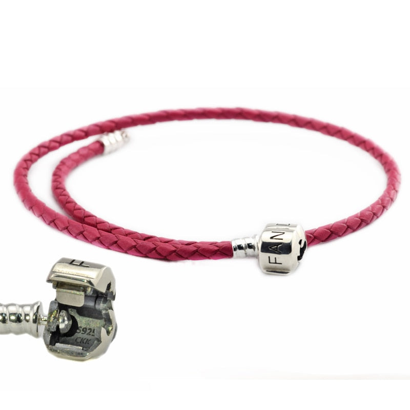 Authentic 925 Sterling Silver Jewelry Rose Leather Bracelets