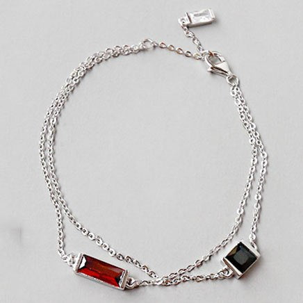 Authentic 925 Sterling Silver Jewelry Three Colored Square AAAA Zircon Double Chain Charm Bracelets for Women