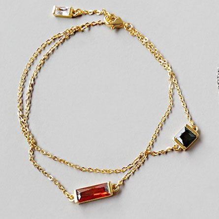 Authentic 925 Sterling Silver Jewelry Three Colored Square AAAA Zircon Double Chain Charm Bracelets for Women